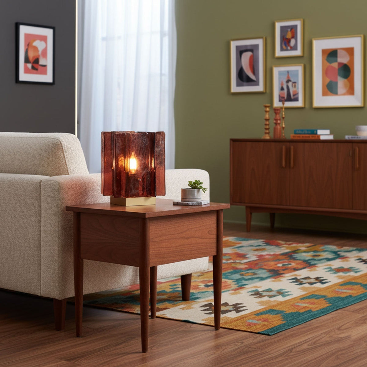 Amber Glow Ribbed Glass Table Lamp