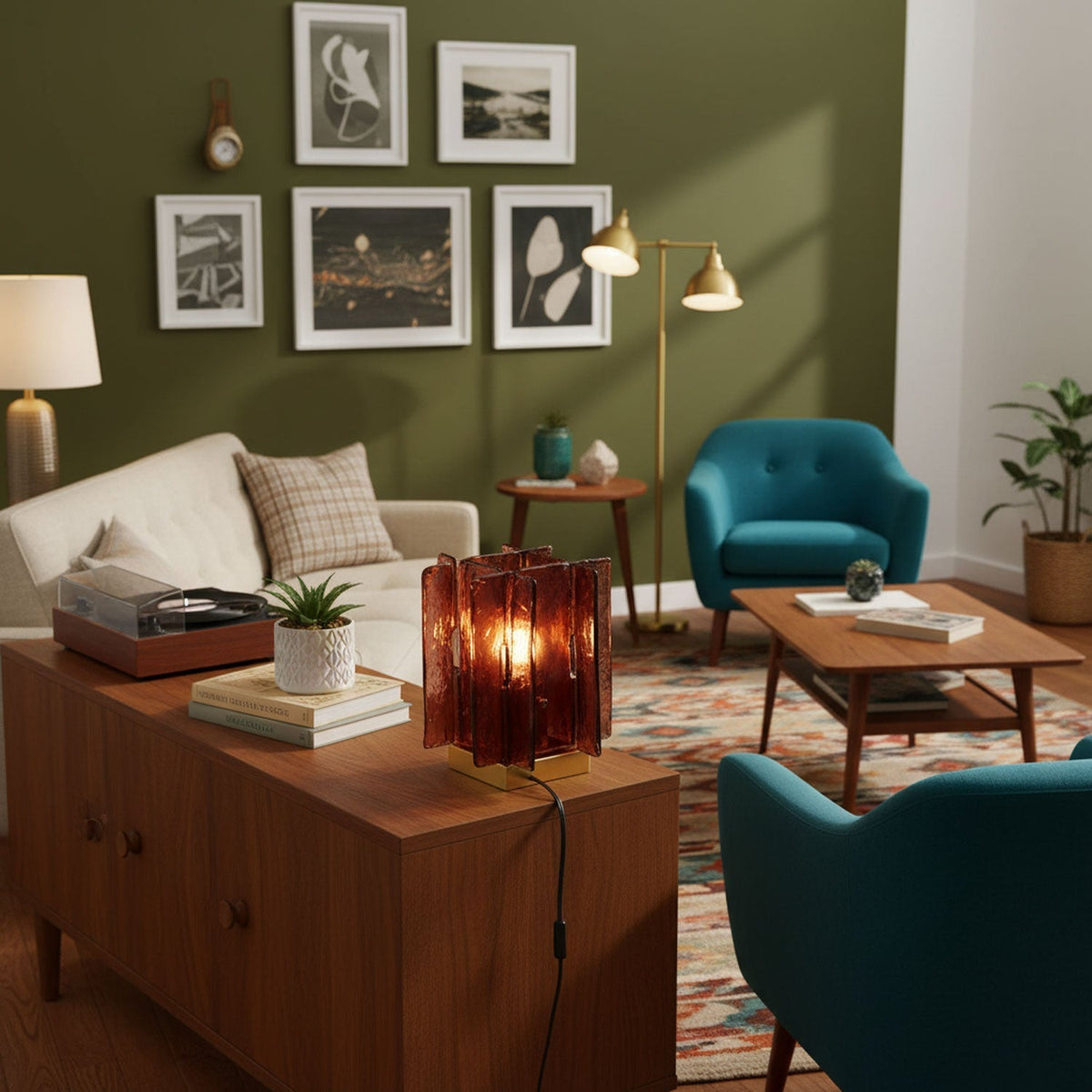 Amber Glow Ribbed Glass Table Lamp
