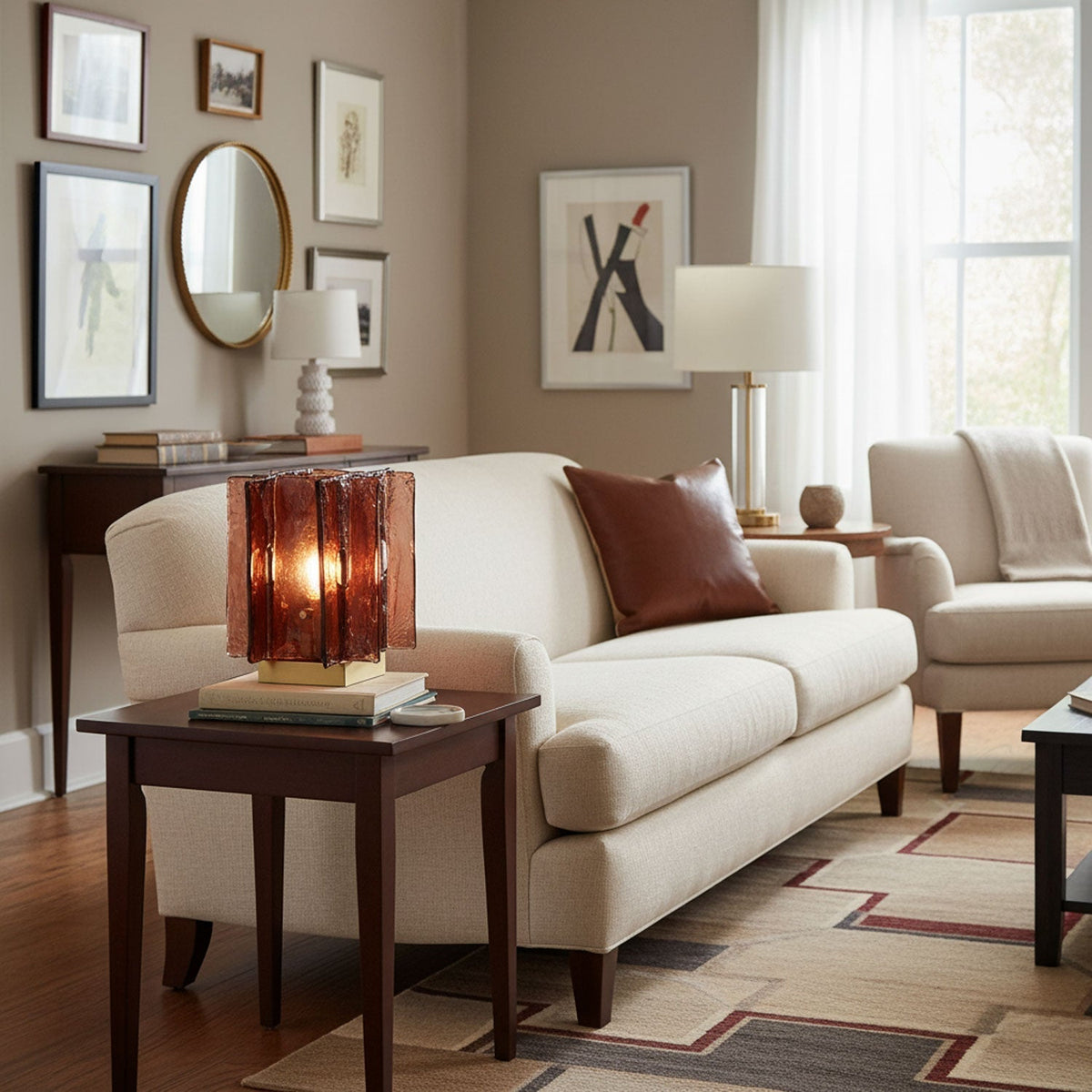 Amber Glow Ribbed Glass Table Lamp