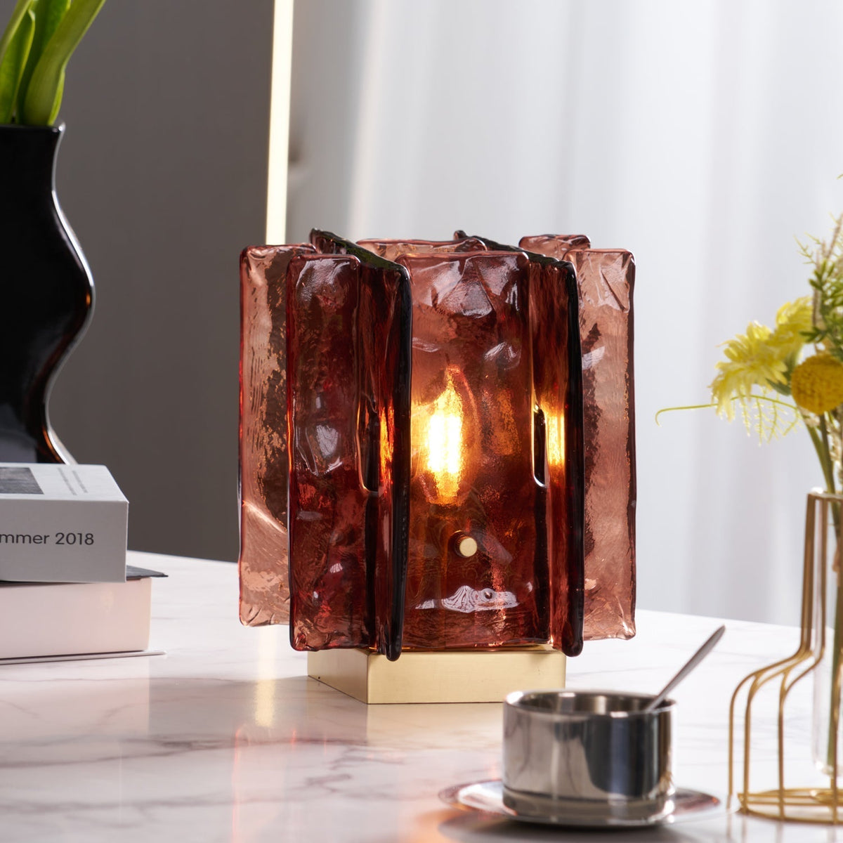 Amber Glow Ribbed Glass Table Lamp