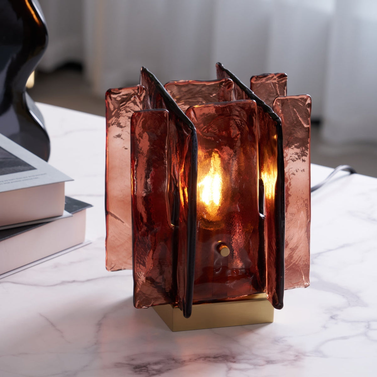 Amber Glow Ribbed Glass Table Lamp