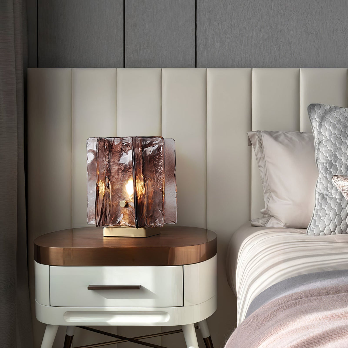 Amber Glow Ribbed Glass Table Lamp