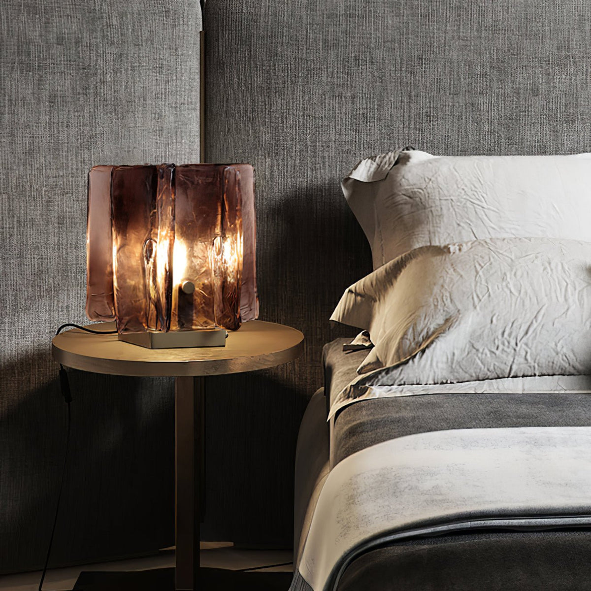 Amber Glow Ribbed Glass Table Lamp