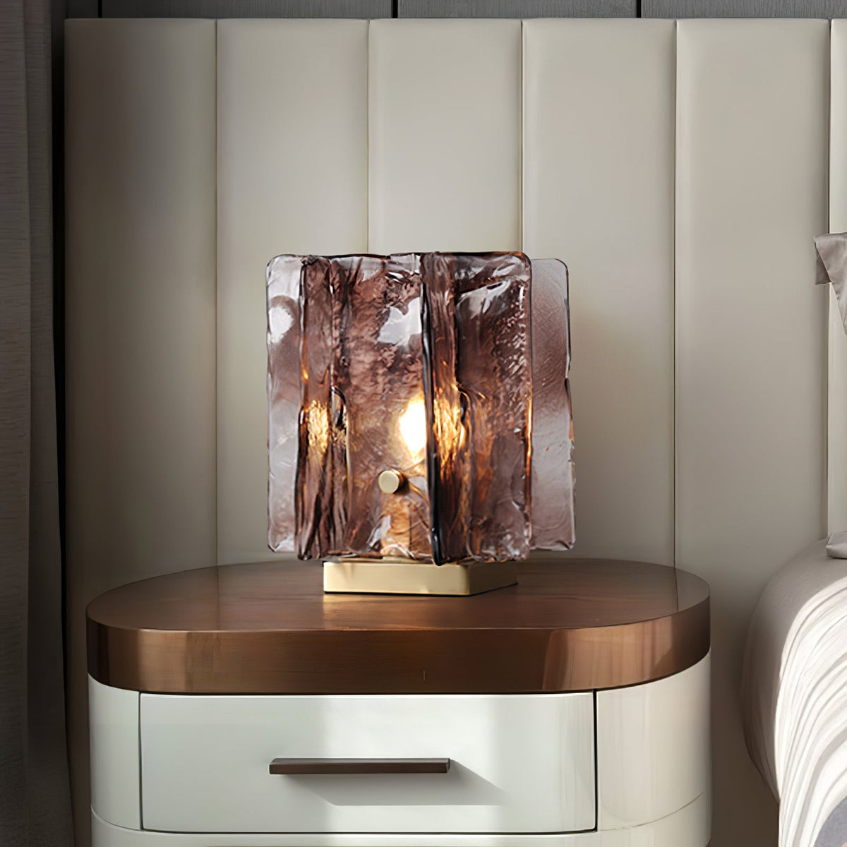 Amber Glow Ribbed Glass Table Lamp
