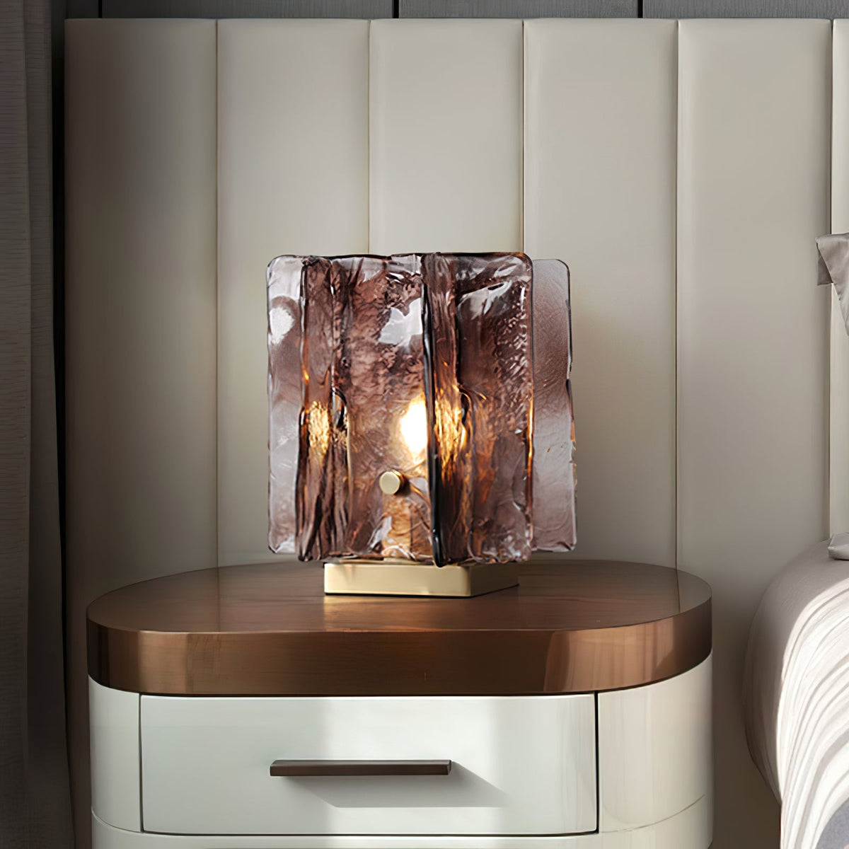 Amber Glow Ribbed Glass Table Lamp