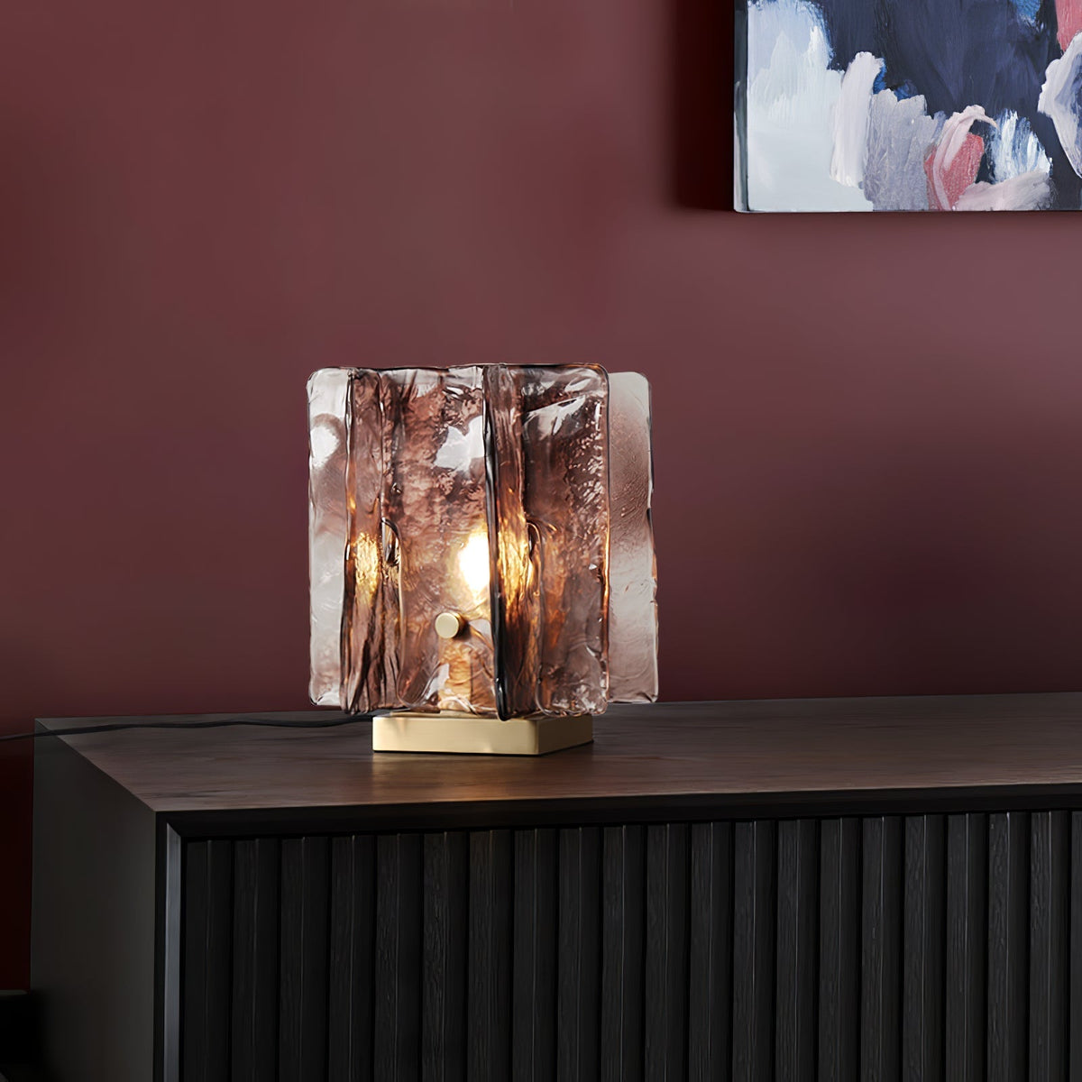 Amber Glow Ribbed Glass Table Lamp