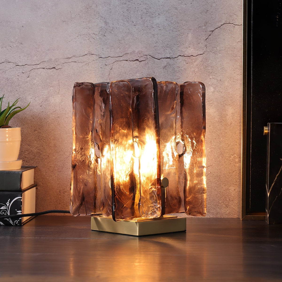 Amber Glow Ribbed Glass Table Lamp