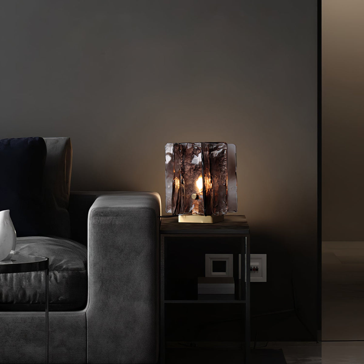 Amber Glow Ribbed Glass Table Lamp