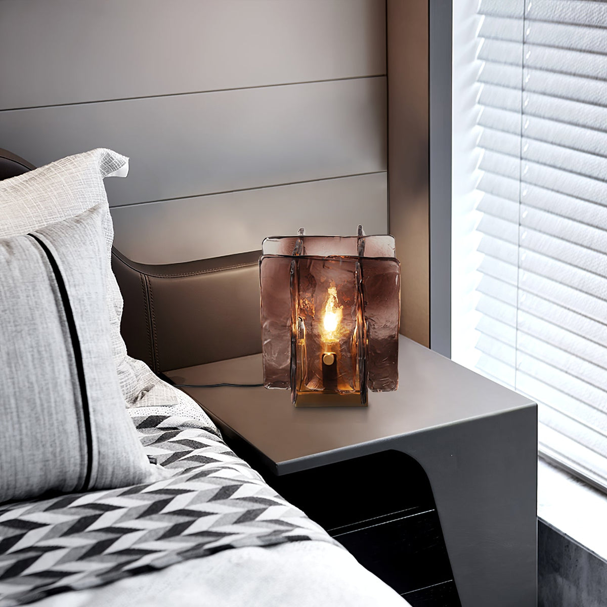 Amber Glow Ribbed Glass Table Lamp