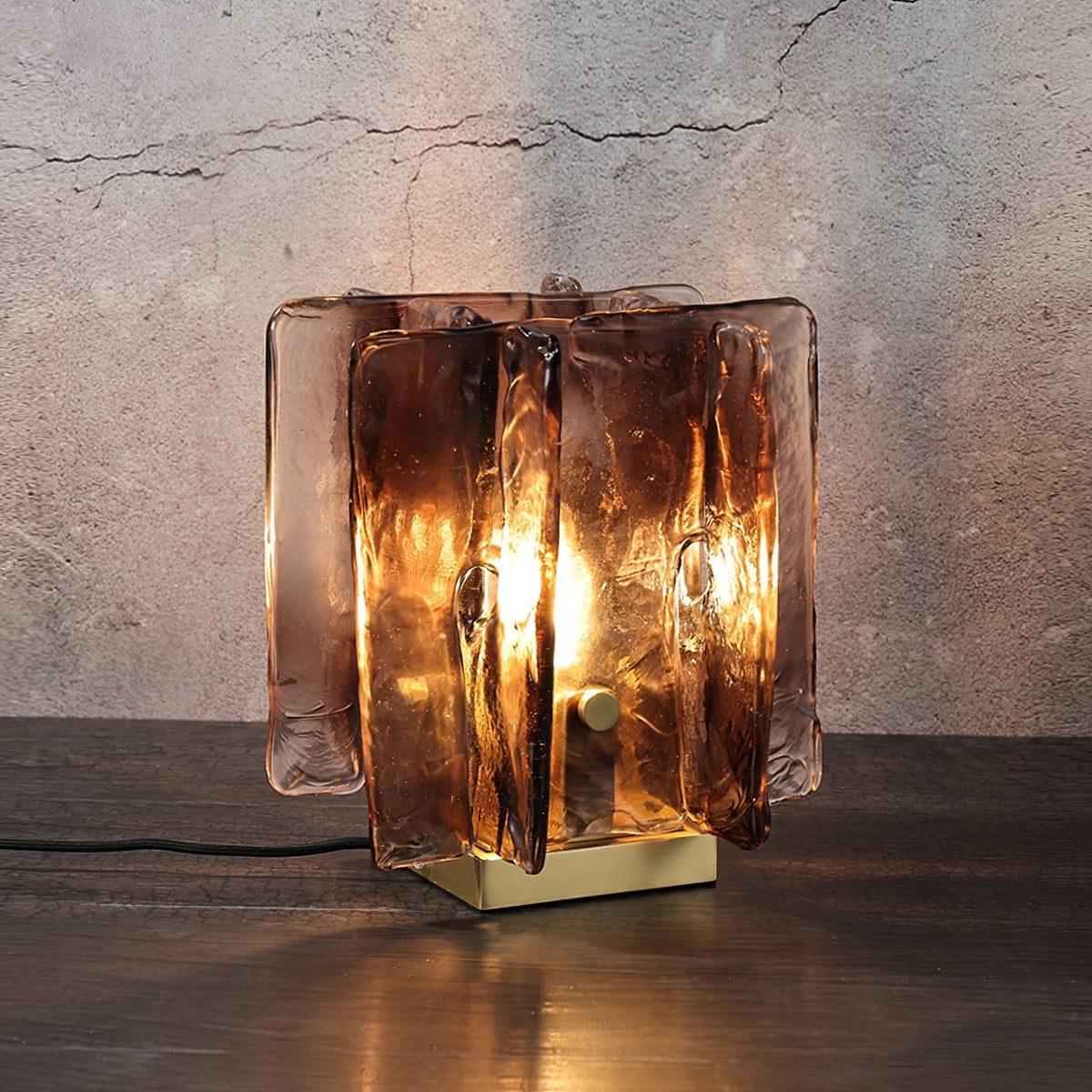 Amber Glow Ribbed Glass Table Lamp
