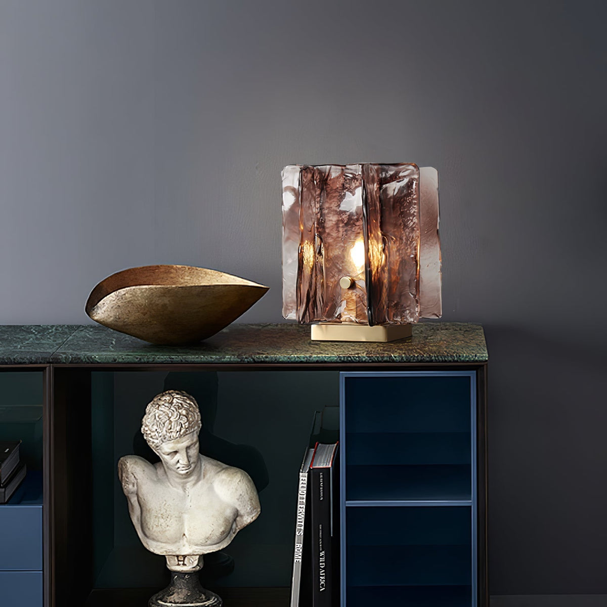 Amber Glow Ribbed Glass Table Lamp