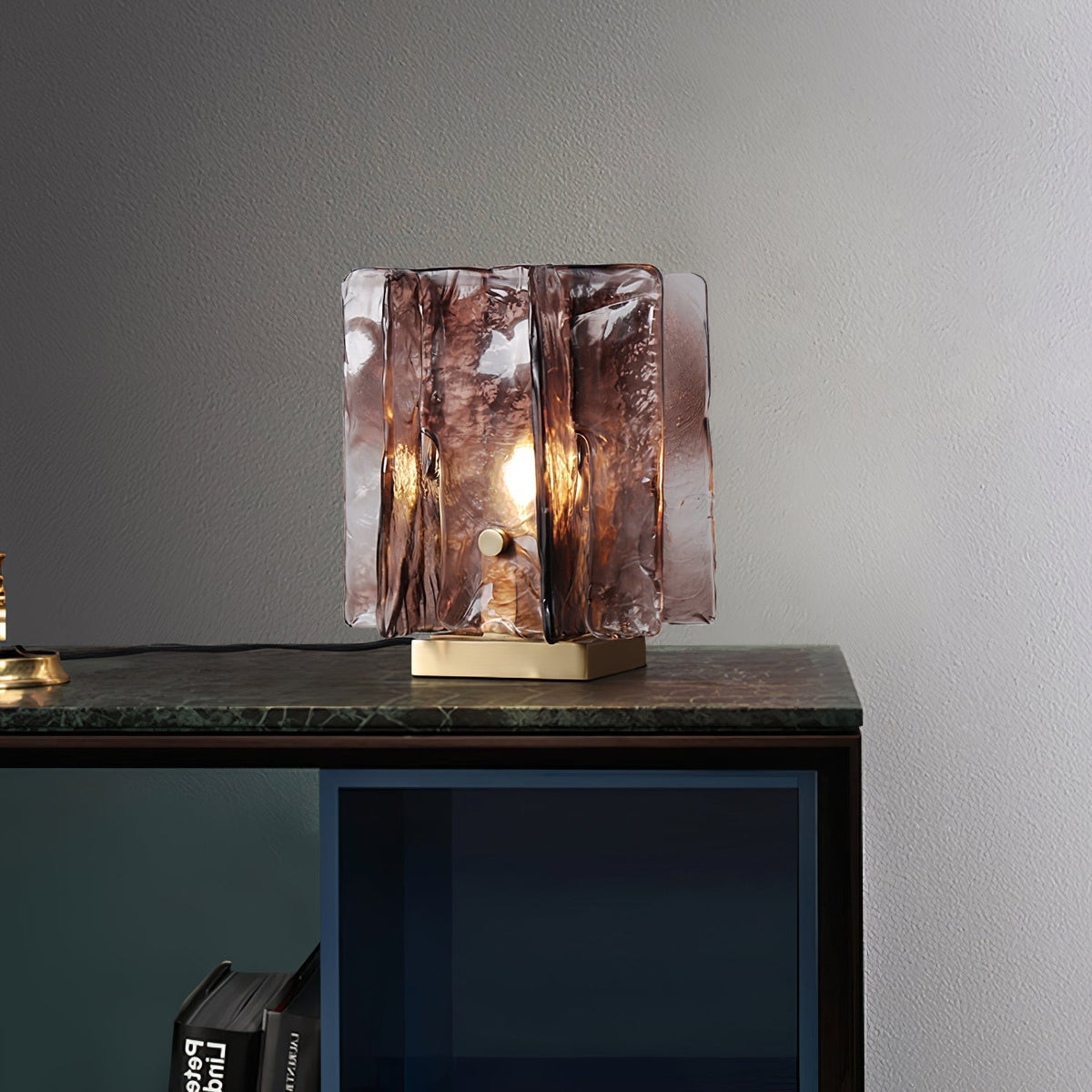 Amber Glow Ribbed Glass Table Lamp