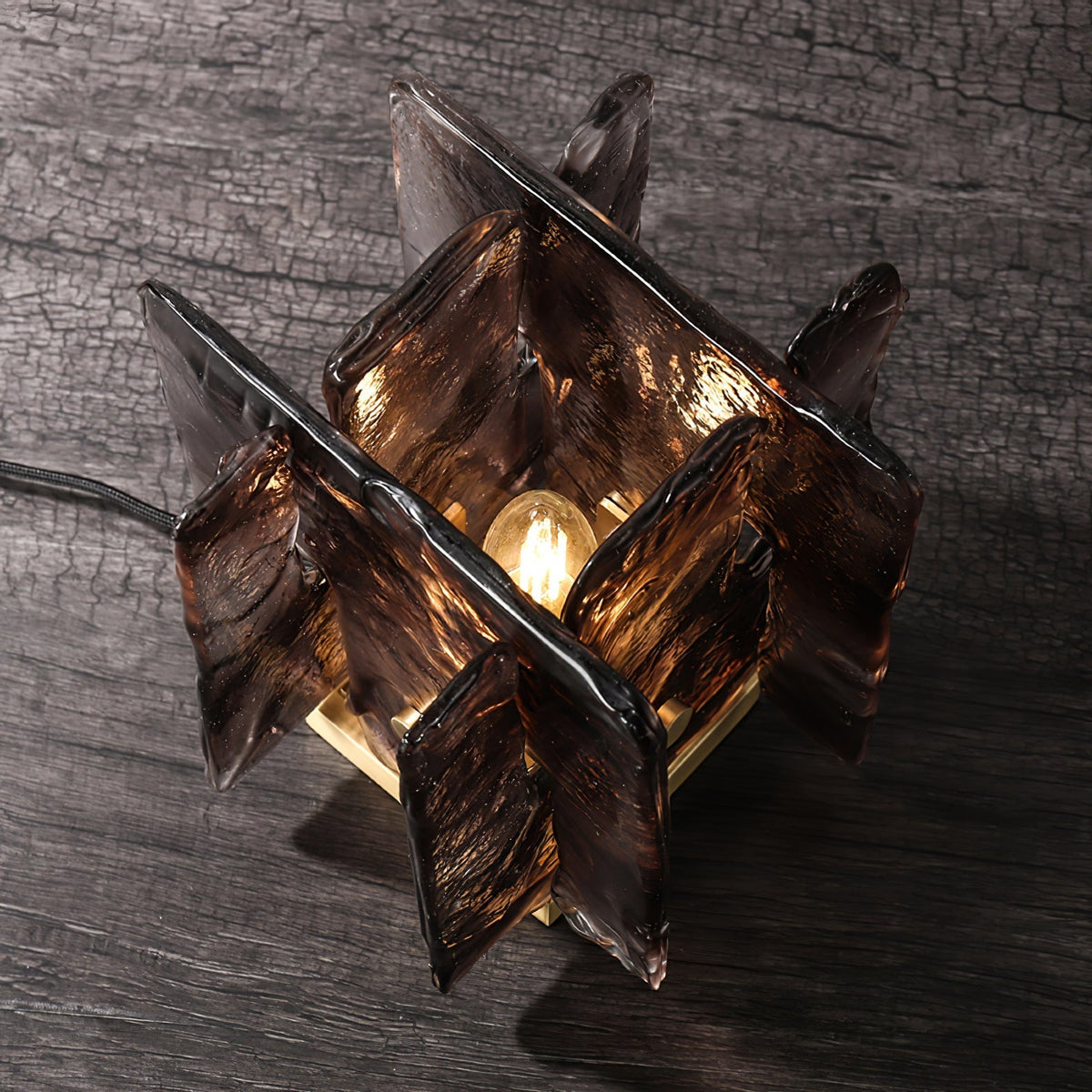Amber Glow Ribbed Glass Table Lamp
