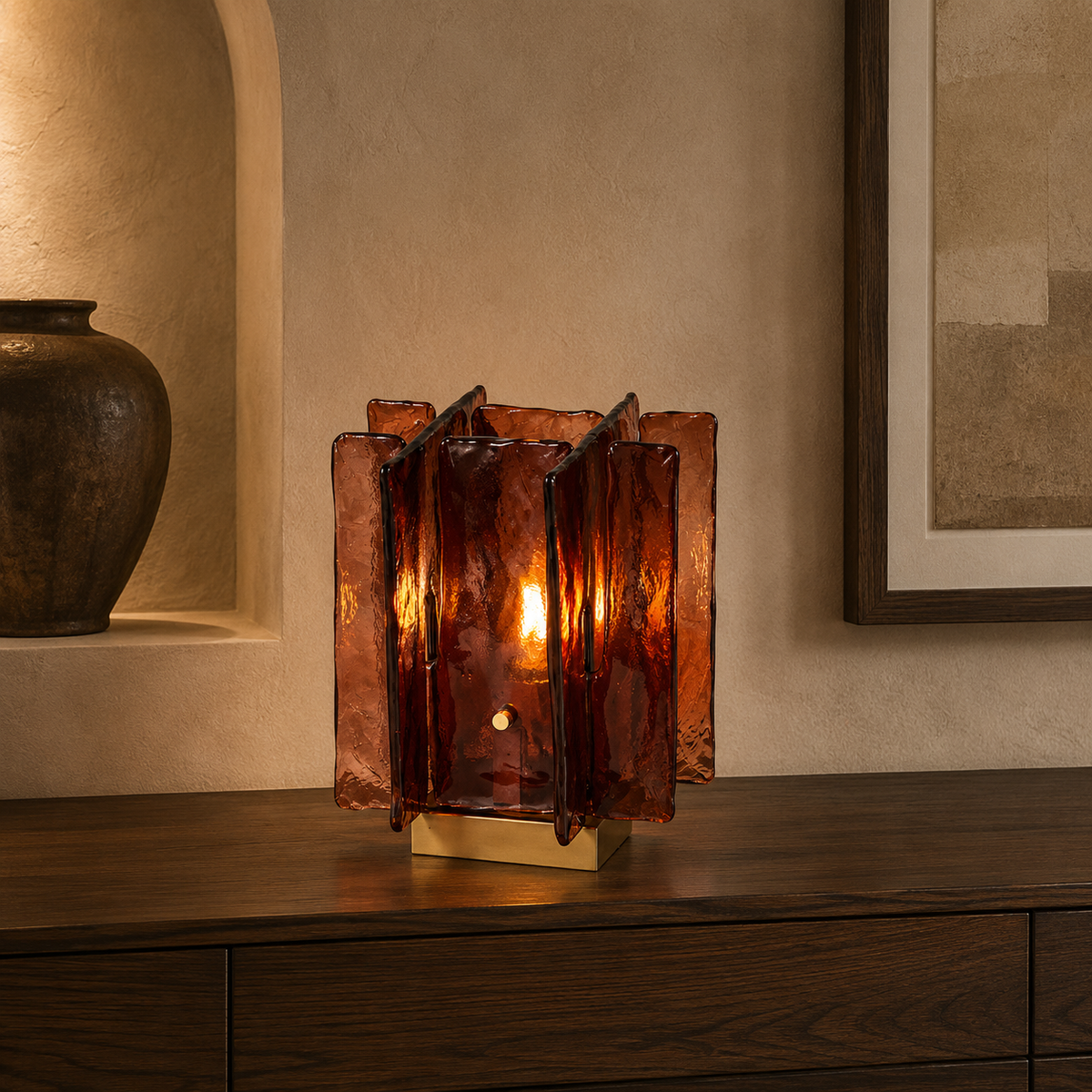Amber Glow Ribbed Glass Table Lamp