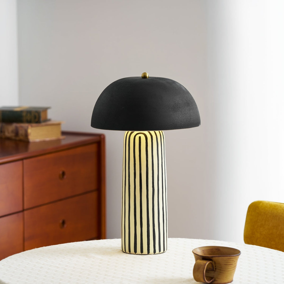 Striped Ceramic Table Lamp with Fabric Shade