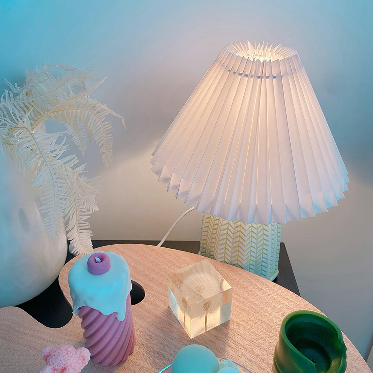 Pleated Ceramic Table Lamp with Soft Fabric Shade