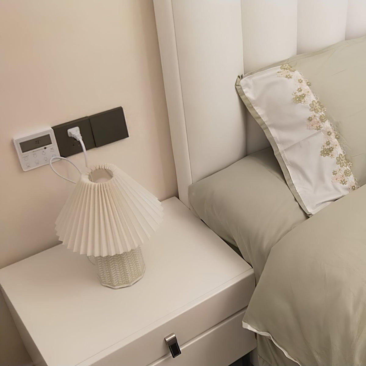 Pleated Ceramic Table Lamp with Soft Fabric Shade