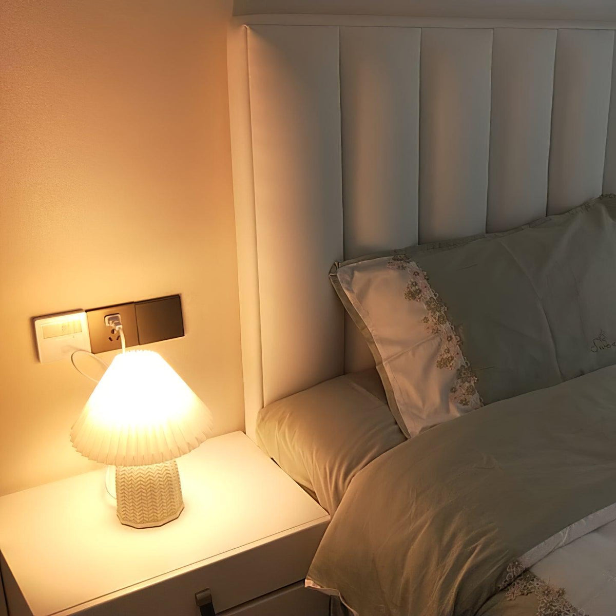 Pleated Ceramic Table Lamp with Soft Fabric Shade