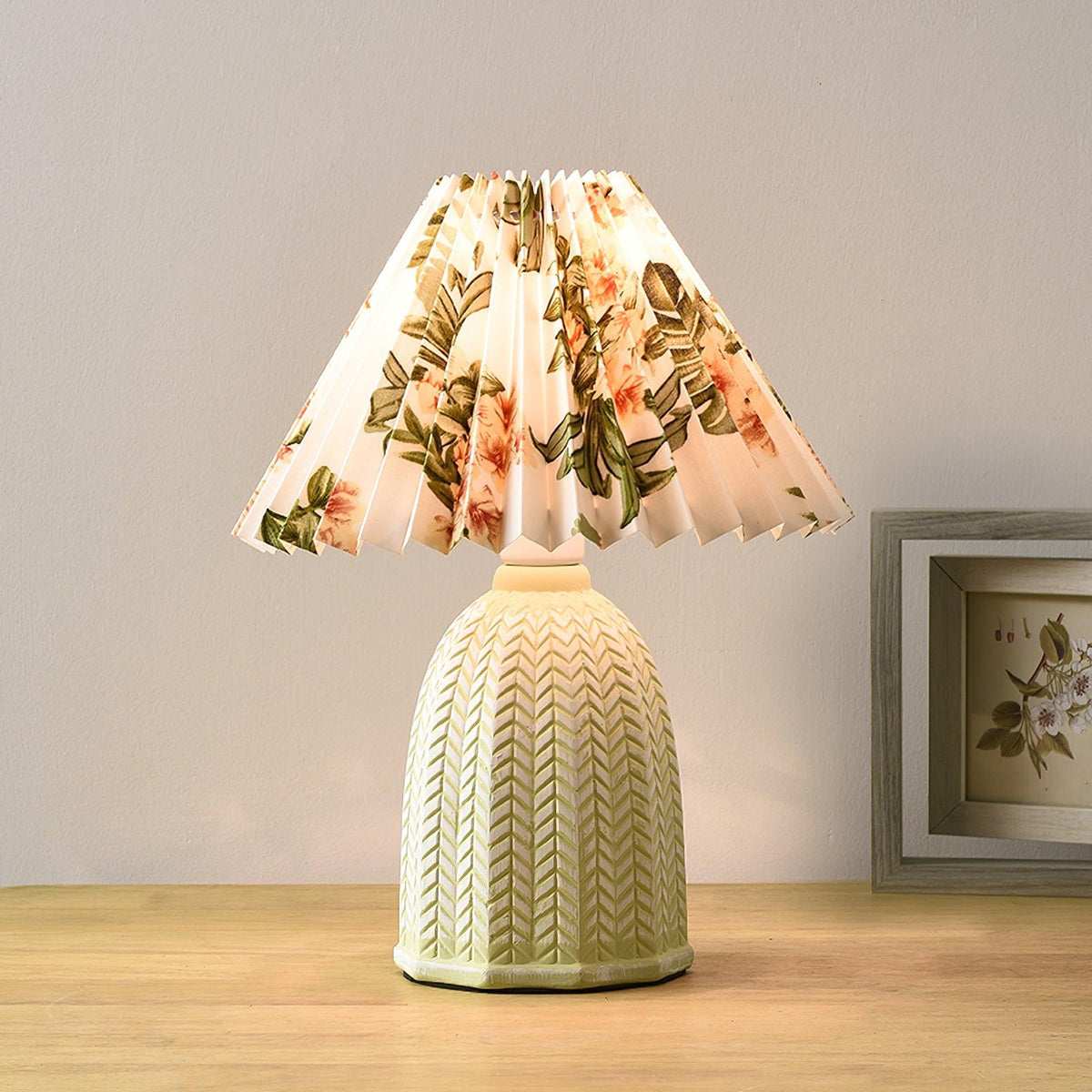 Pleated Ceramic Table Lamp with Soft Fabric Shade