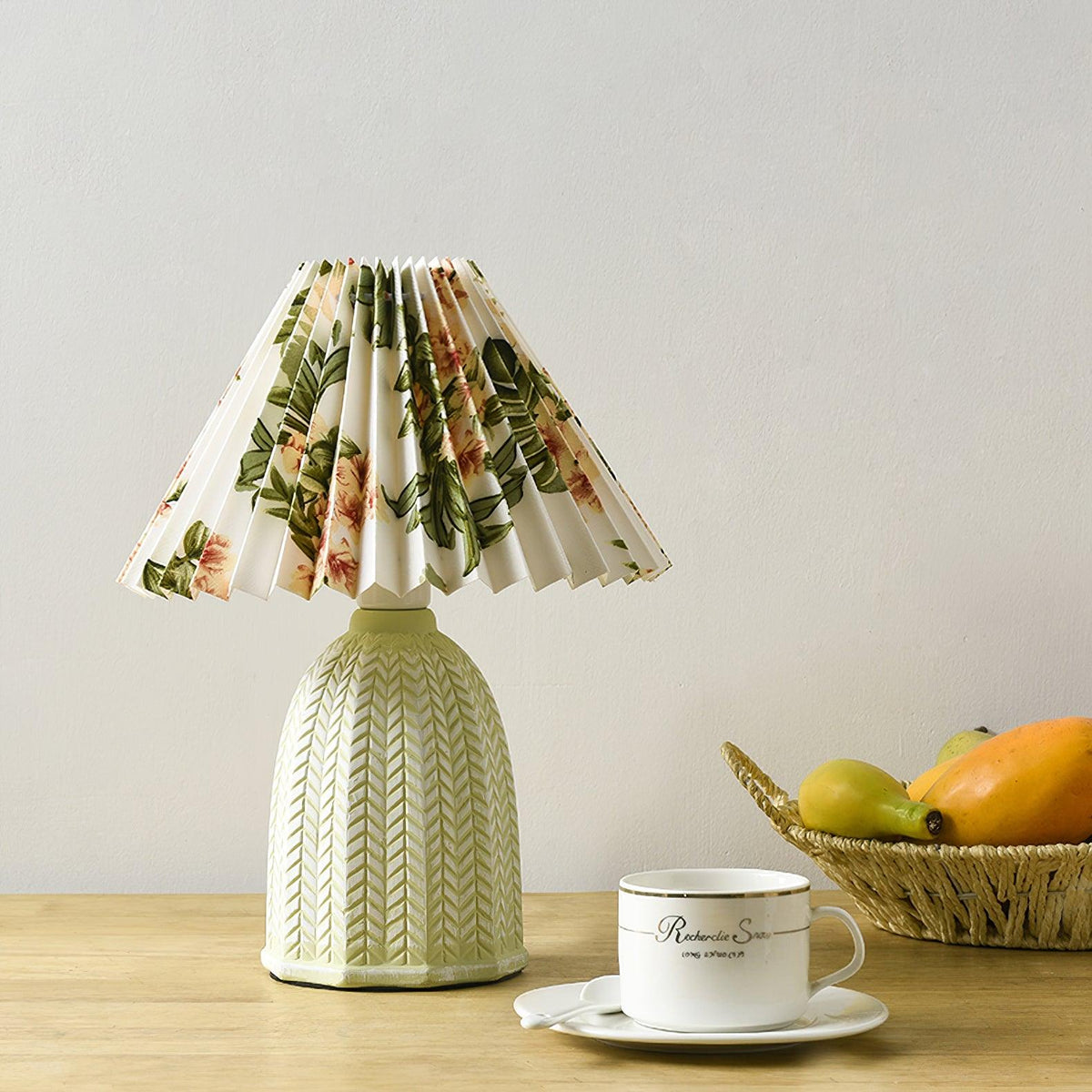 Pleated Ceramic Table Lamp with Soft Fabric Shade
