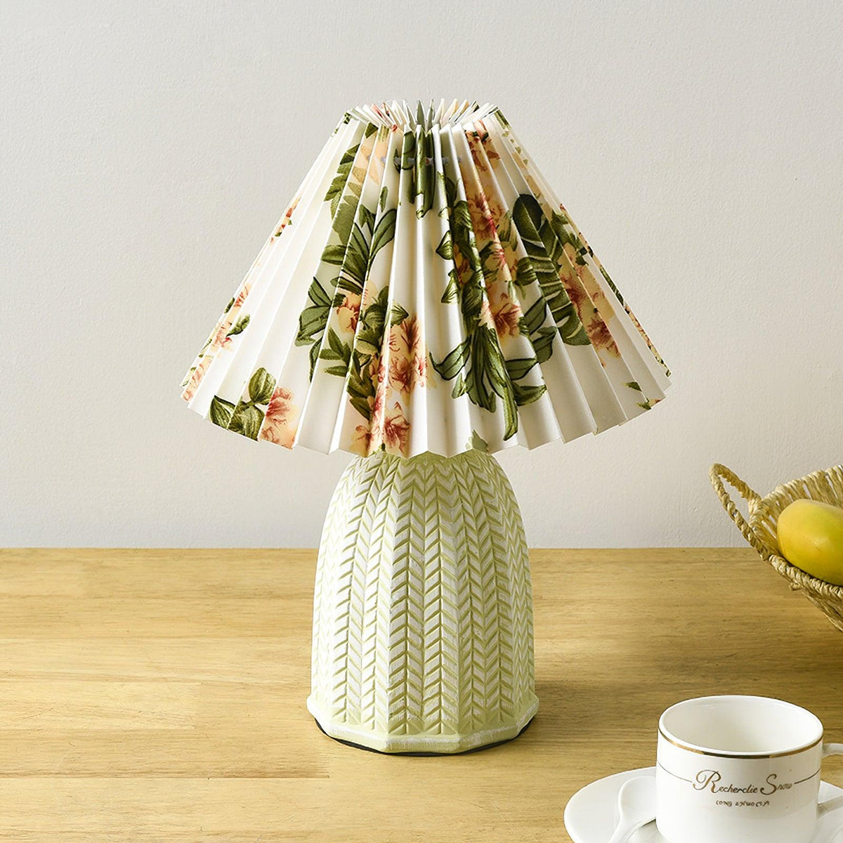 Pleated Ceramic Table Lamp with Soft Fabric Shade