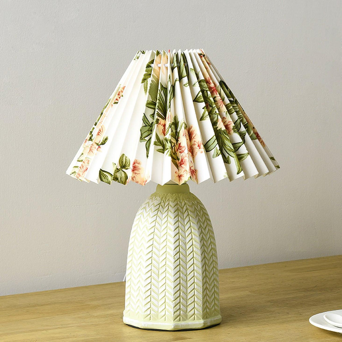 Pleated Ceramic Table Lamp with Soft Fabric Shade