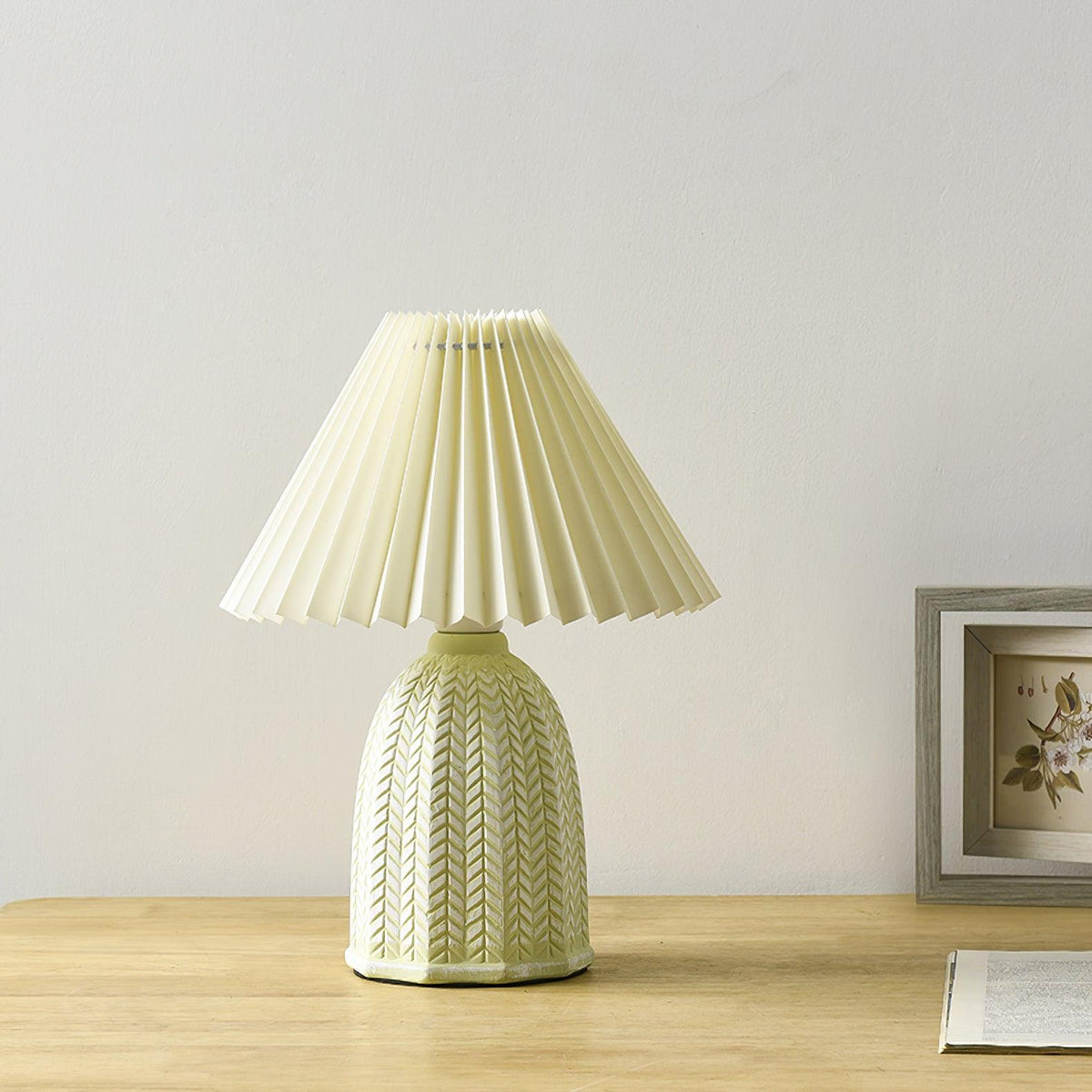 Pleated Ceramic Table Lamp with Soft Fabric Shade