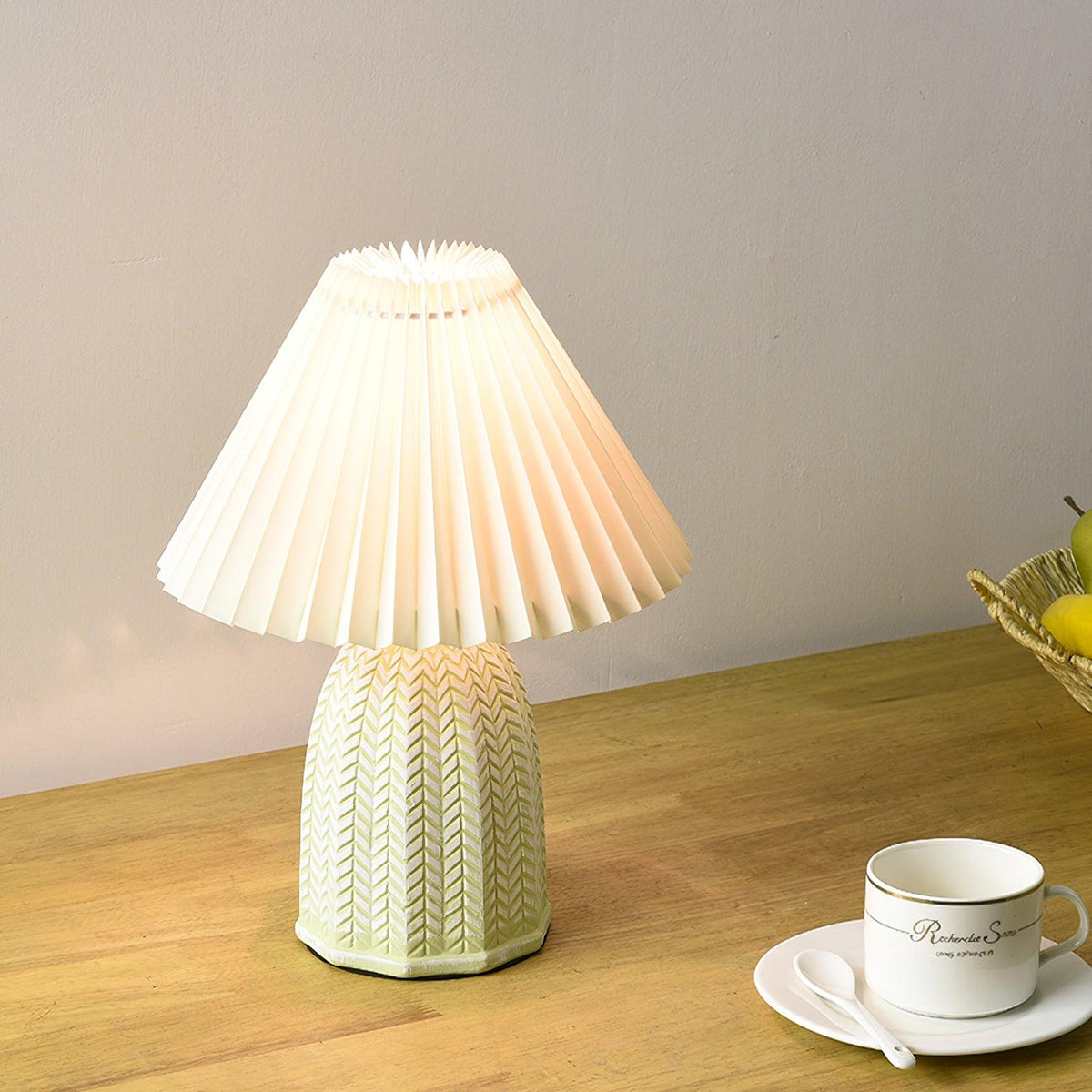 Pleated Ceramic Table Lamp with Soft Fabric Shade