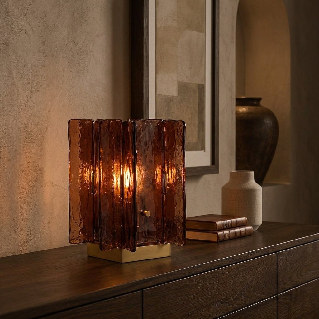 Amber Glow Ribbed Glass Table Lamp