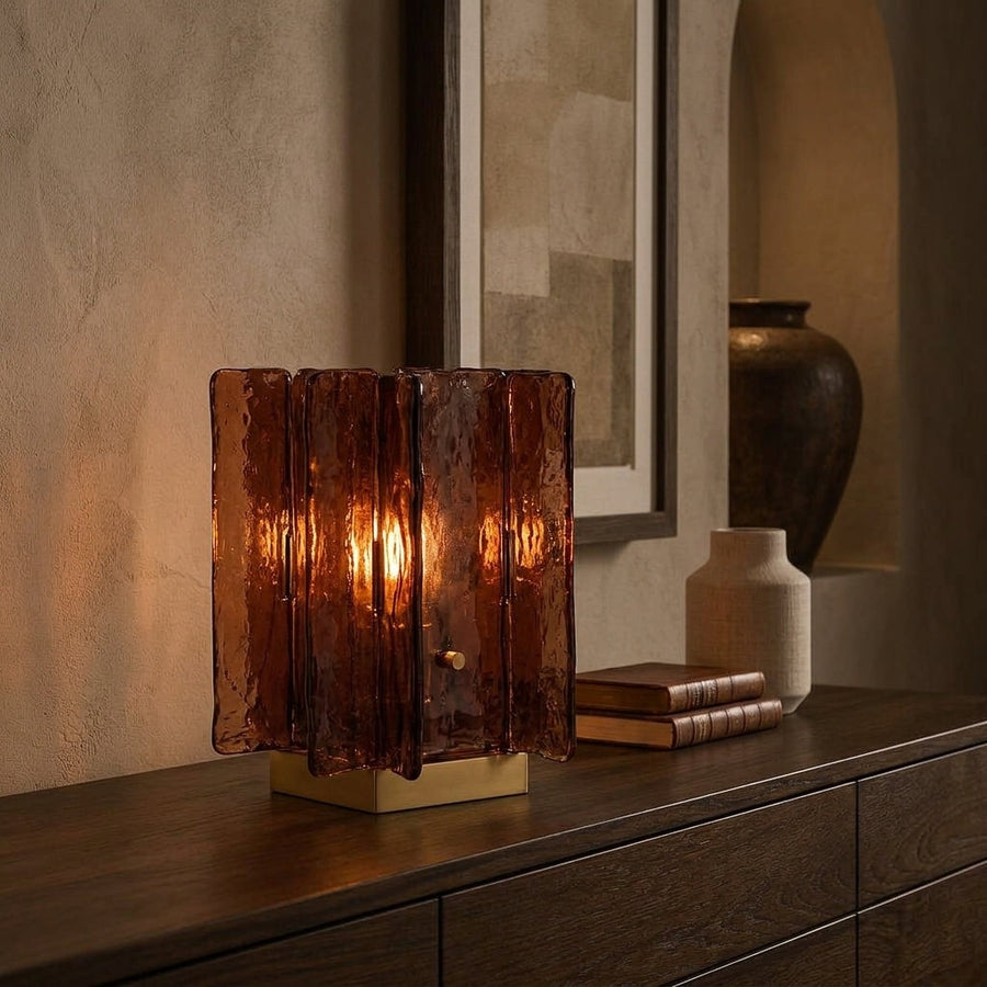 Amber Glow Ribbed Glass Table Lamp
