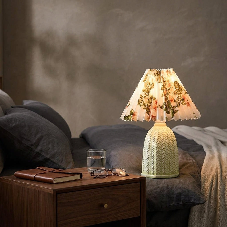Pleated Ceramic Table Lamp with Soft Fabric Shade