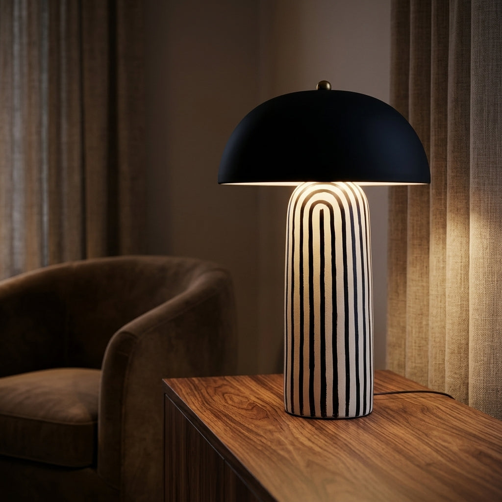 Striped Ceramic Table Lamp with Fabric Shade